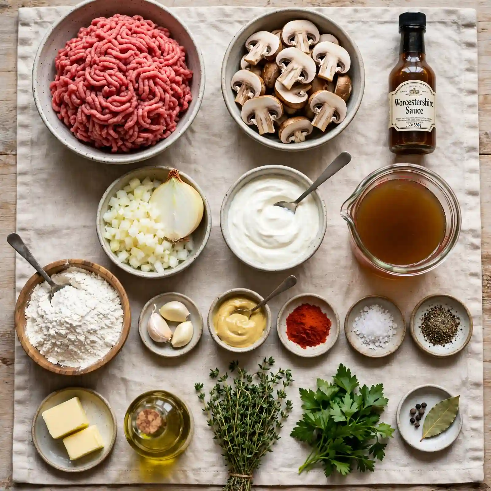 Ingredients of Ground Beef Stroganoff