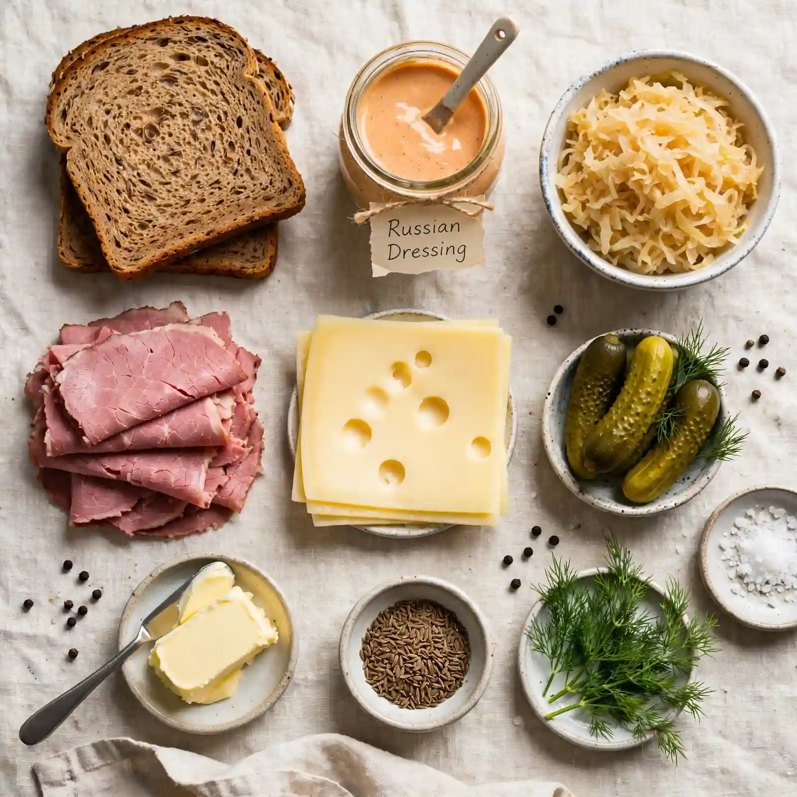 Ingredients of Reuben Sandwich
