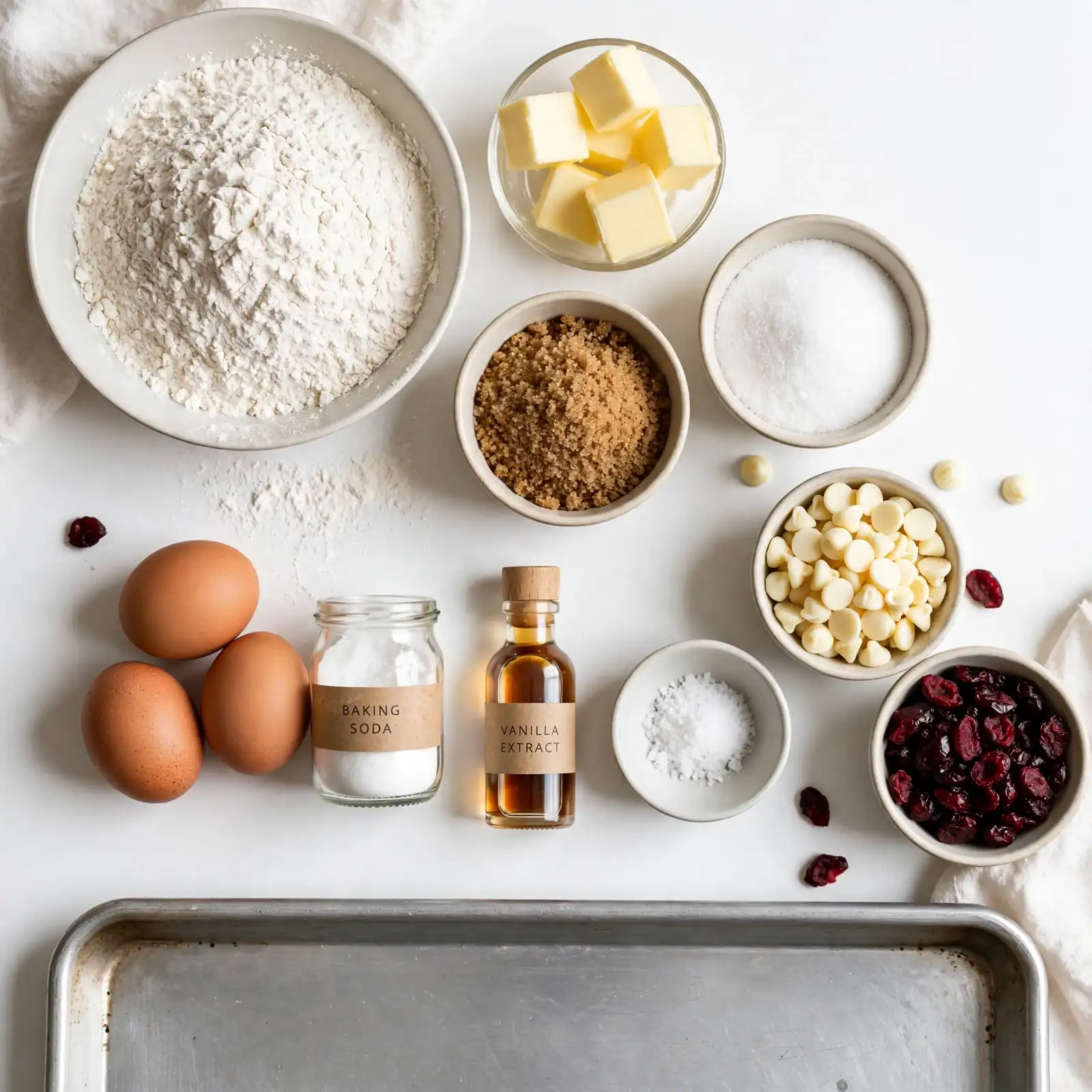 Ingredients of White Chocolate Cranberry Cookies