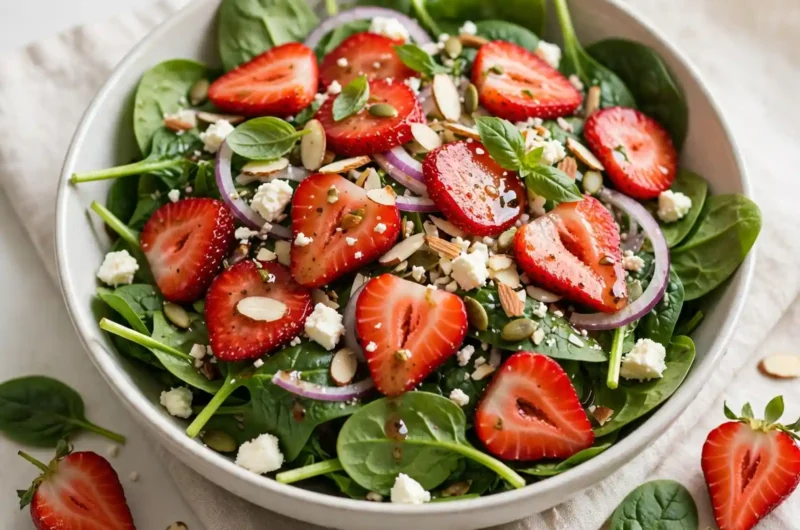 The Most Irresistible Spinach Strawberry Salad for Every Summer Table 3 Spinach Strawberry Salad with Balsamic Poppy Seed Dressing