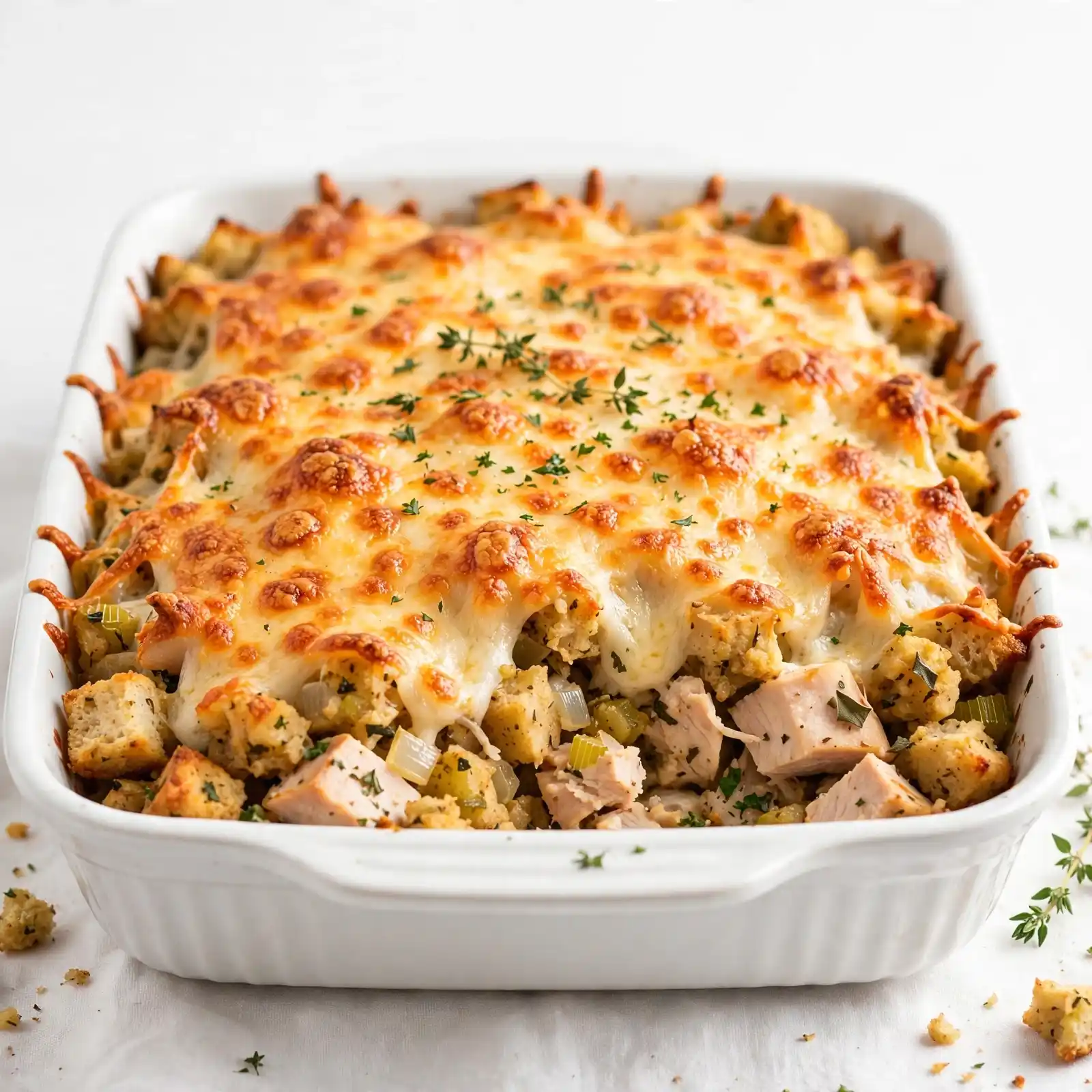 Turkey and Stuffing Casserole with Crispy Cheese Top