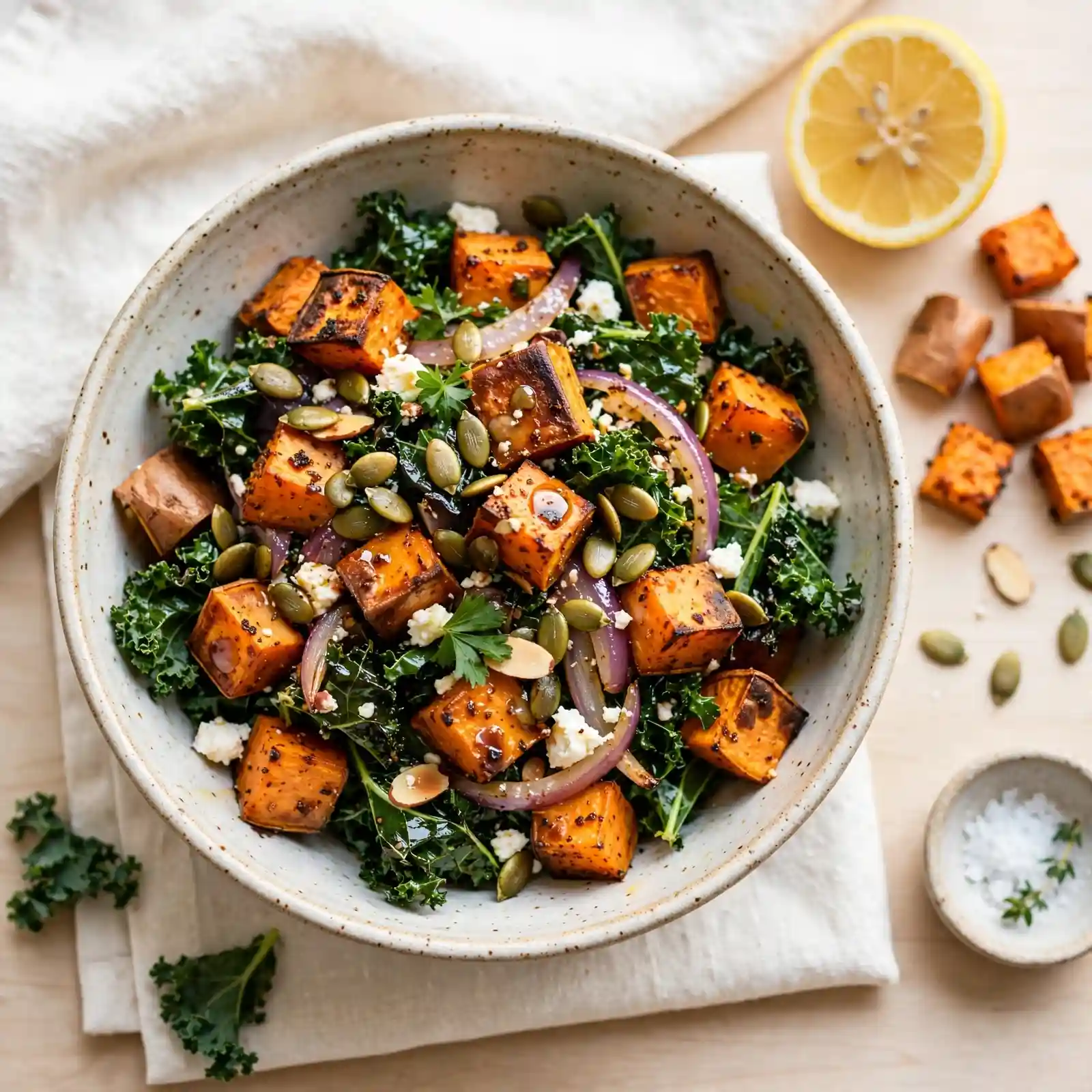 Warm Roasted Sweet Potato and Kale Salad